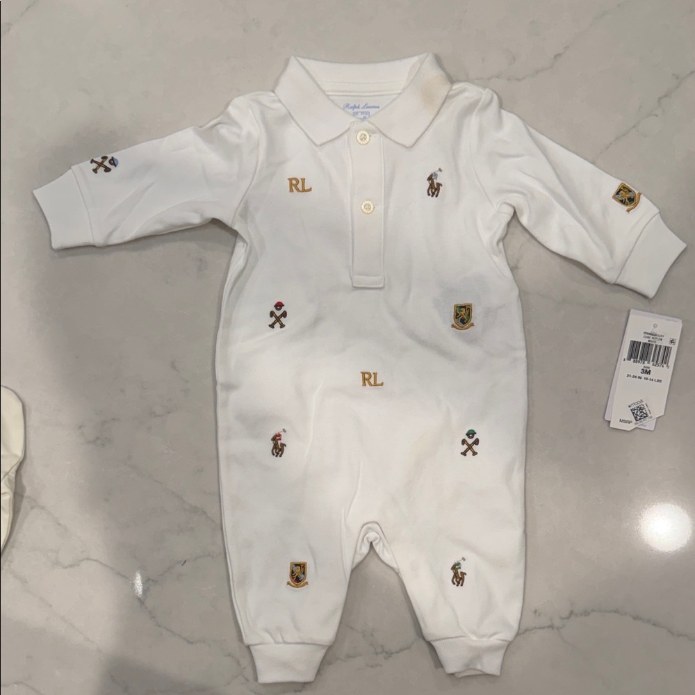 Ralph Lauren White Polo Collared Baby One-Piece (Brand New with Tags)